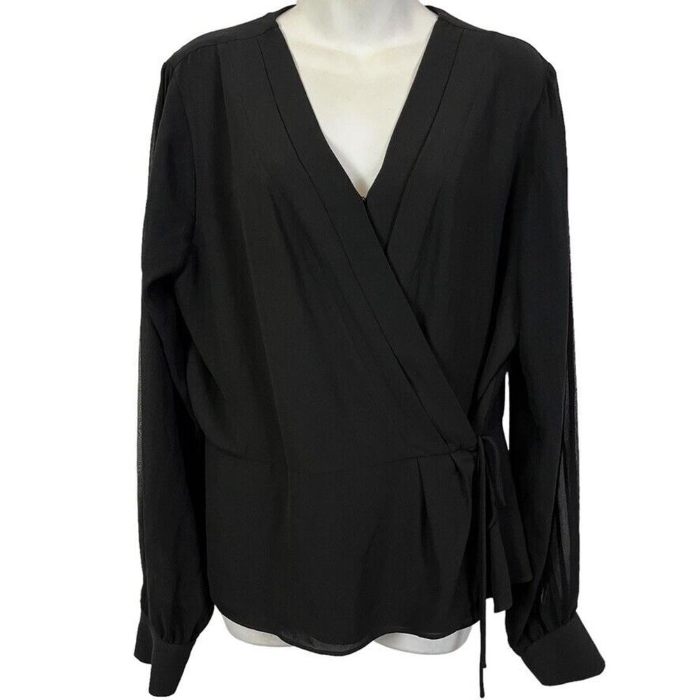 White House Black Market Black Wrap Blouse XL